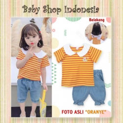 large PU576 Setelan Anak Import Korea Style Salur Back Bunny Oranye